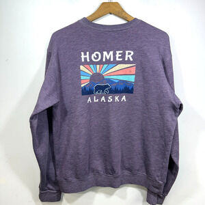 Alaska Graphic Pullover Sweatshirt Mens Womens M Purple Homer Sunset Bear